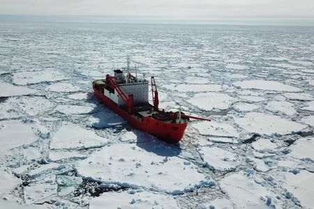 a Ice enpalled naldo, ice breaking ship.の写真素材