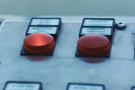 Devices on the control panel of the drilling platform. buttons and metering and control devices.の写真素材
