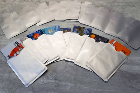 Cases for plastic cards. white cases for cards.の写真素材