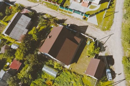 Modern roof made of metal. Corrugated metal roof and metal roofing.の写真素材