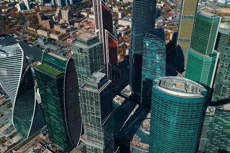 The complex of skyscrapers Moscow City. Modern construction in Moscow.の写真素材