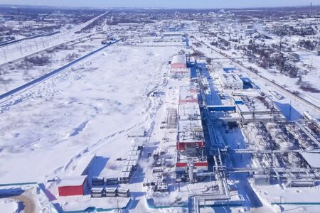 Oil refinery and petrochemical plant in winter.の写真素材