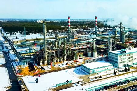 Oil refinery and petrochemical plant in winter.の写真素材