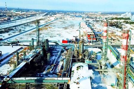 Oil refinery and petrochemical plant in winter.の写真素材