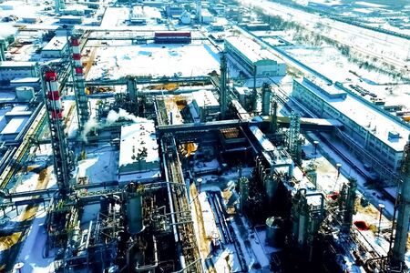 Oil refinery and petrochemical plant in winter.の写真素材