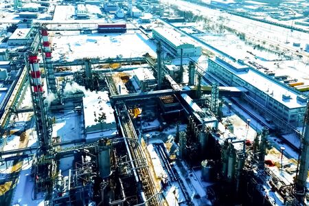 Oil refinery and petrochemical plant in winter.の写真素材
