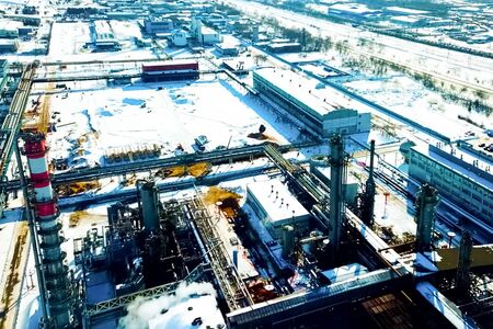 Oil refinery and petrochemical plant in winter.の写真素材