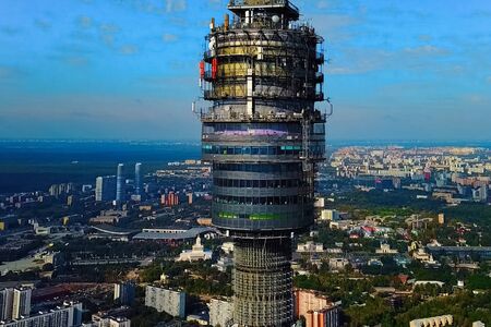 Ostankino television tower. A bird's-eye view of the TV tower and its surroundings.の写真素材