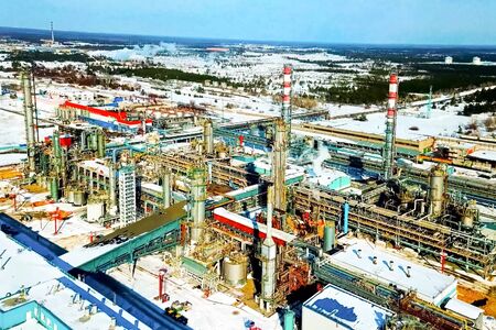 Oil refinery and petrochemical plant in winter.の写真素材