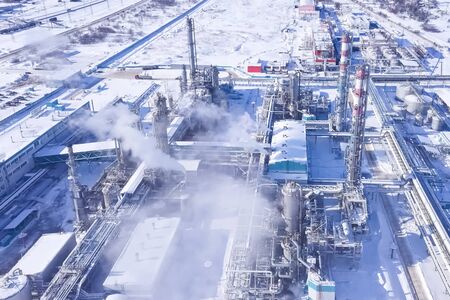 Oil refinery and petrochemical plant in winter.の写真素材