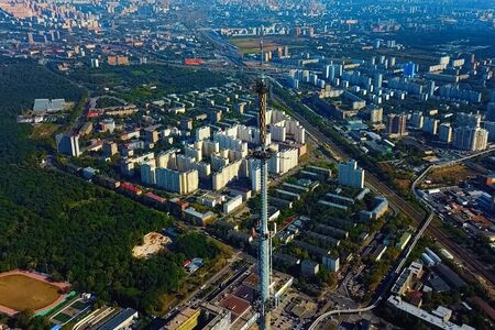Ostankino television tower. A bird's-eye view of the TV tower and its surroundings.の写真素材