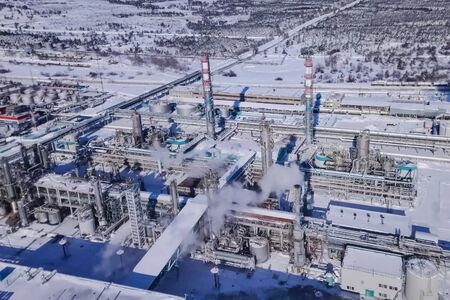 Oil refinery and petrochemical plant in winter.の写真素材