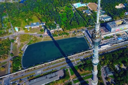 Ostankino television tower. A bird's-eye view of the TV tower and its surroundings.の写真素材
