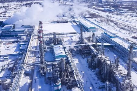 Oil refinery and petrochemical plant in winter.の写真素材