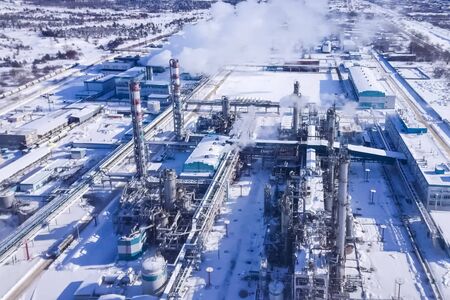 Oil refinery and petrochemical plant in winter.の写真素材