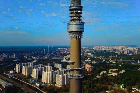 Ostankino television tower. A bird's-eye view of the TV tower and its surroundings.の写真素材