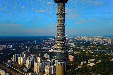 Ostankino television tower. A bird's-eye view of the TV tower and its surroundings.の写真素材