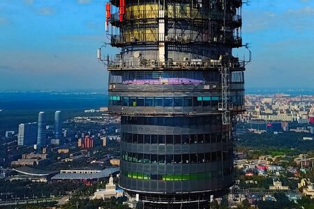 Ostankino television tower. A bird's-eye view of the TV tower and its surroundings.の写真素材