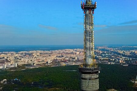 Ostankino television tower. A bird's-eye view of the TV tower and its surroundings.の写真素材