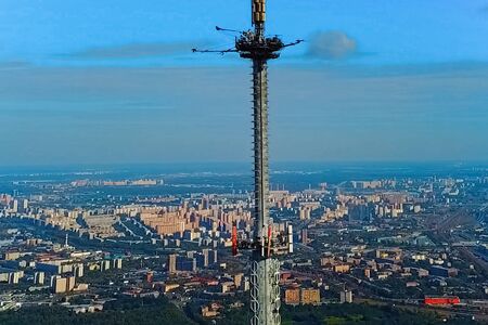 Ostankino television tower. A bird's-eye view of the TV tower and its surroundings.の写真素材