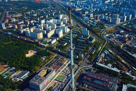 Ostankino television tower. A bird's-eye view of the TV tower and its surroundings.の写真素材