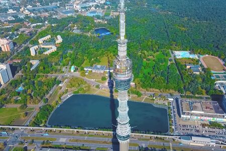 Ostankino television tower. A bird's-eye view of the TV tower and its surroundings.の写真素材