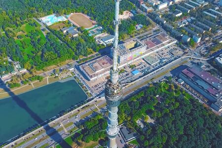 Ostankino television tower. A bird's-eye view of the TV tower and its surroundings.の写真素材