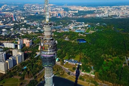 Ostankino television tower. A bird's-eye view of the TV tower and its surroundings.の写真素材