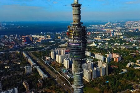 Ostankino television tower. A bird's-eye view of the TV tower and its surroundings.の写真素材