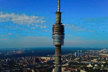 Ostankino television tower. A bird's-eye view of the TV tower and its surroundings.の写真素材
