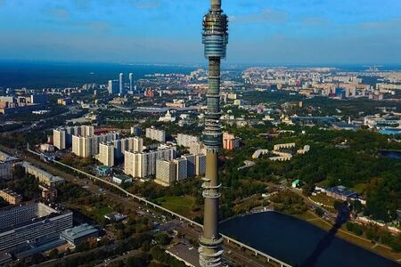Ostankino television tower. A bird's-eye view of the TV tower and its surroundings.の写真素材