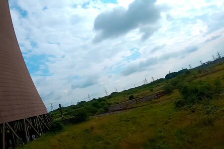 Old cooling towers of a closed nuclear power plant.の写真素材
