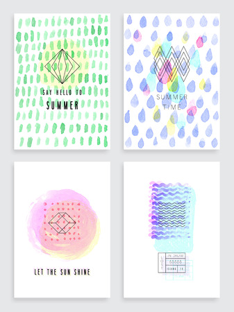 Hand drawn watercolor set of cards. Vector template for posters, flyers and other designs.のイラスト素材