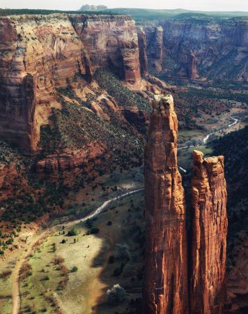 Canyon de Chelly National Monument, Arizona. View down main canyon. Some ruins visible at high-res in bottom right corner! Great for nature, wilderness, adventure, exploration, travel, backcountry and outdoor recreation themes. 16bit / 100mg scans from 4xの写真素材