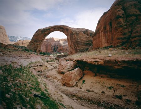 Rainbow Bridge Natural Arch, Lake Powell, Page, Arizona. Great for nature, wilderness, adventure, exploration, travel, backcountry and outdoor recreation themes. 16bit / 100mg scans from 4x5 transparency. の写真素材