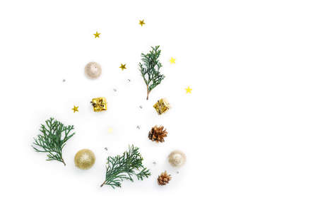 Christmas composition isolated on white background. Top view. Copy space.の写真素材