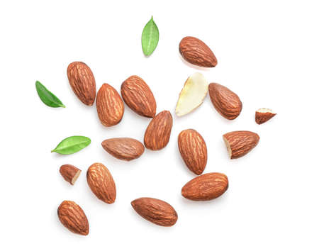 Almond nuts isolated on white background. Top view.の写真素材