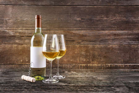 Grape and white wine on wooden background. copy spaceの写真素材