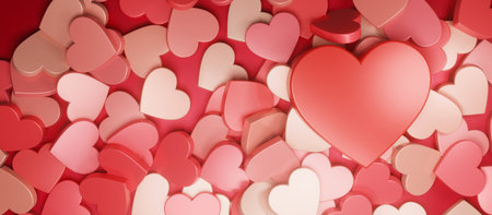 Multi Color Red Hearts Banner or Background for Wedding and Valentines Dayの写真素材