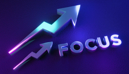 Focus 3D Text with Arrows Improvement and Productivity Conceptの写真素材