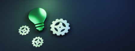 Bulb and Gears Concept of Idea, Innovation, Smart, Strategy and Teamworkの写真素材