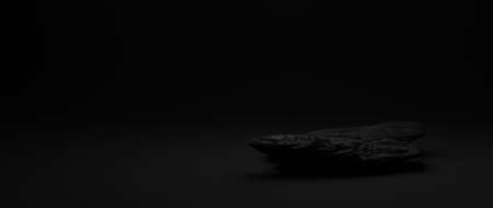 3D black,stone, rock wood podium display. Copy space banner background. Cosmetics or beauty product...