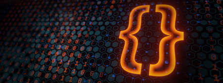 Futuristic coding bracket software development cloud computing concept banner background wallpaperの写真素材