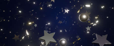 Cute Metallic Stars Gold and Silver with Silver Colors Abstract Design Concept Of Shine 3D...