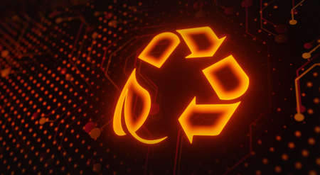 Warning Green Technology Recycling Ecology Earth Saving concept on virtual screen.