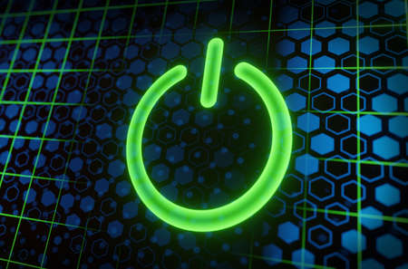Cyber security concept. Power button on technology background.の写真素材