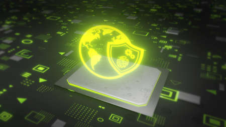 Digital fingerprint and shield for global technology cybersecurity conceptの写真素材