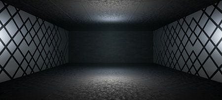 futuristic room with geometric walls and subtle lights 3D Renderの写真素材