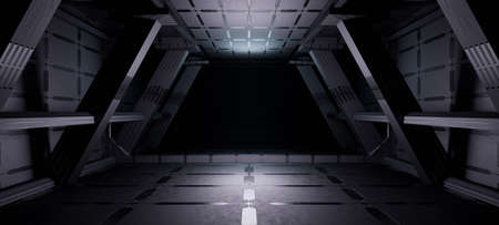 Sci Fi Modern Concrete Cement Dark Empty Asphalt Reflective Grunge Hall Room Corridor Tunnel...