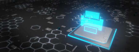Hologram printer. Digital and technological background printer. Futuristic design background banner...